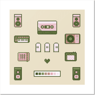 Pixel Art Music Set Pink Posters and Art